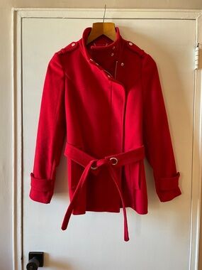 Express Red Belted Peacoat
